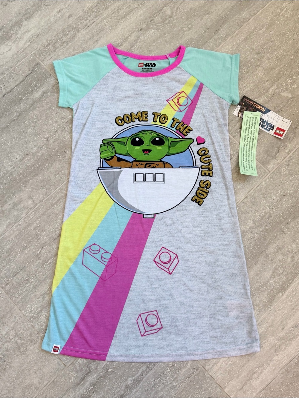LEGO Star Wars Grogu Girls Nightgown Size 7/8 Baby Yoda Pajama Dress NWT